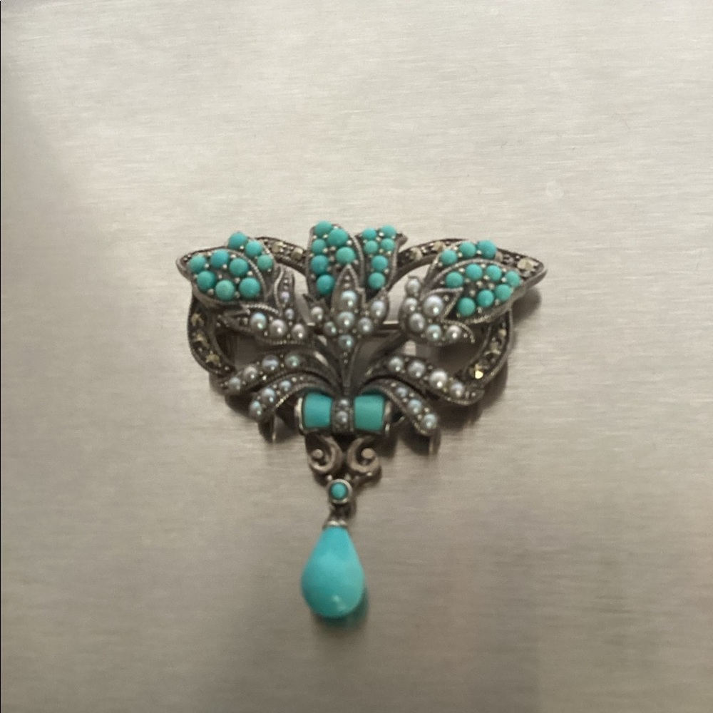 S/S PIN,SLEEPING BEAUTY TURQUOISE WITH SEED PEARLS - Picture 7 of 7